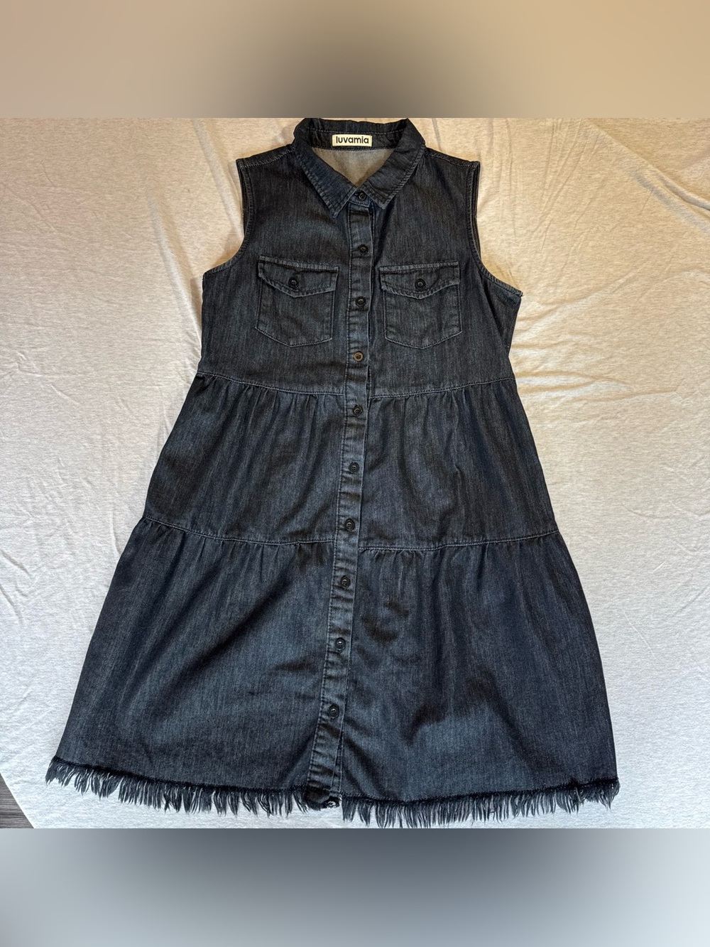Sleeveless Black Button-Front Denim Mini Dress